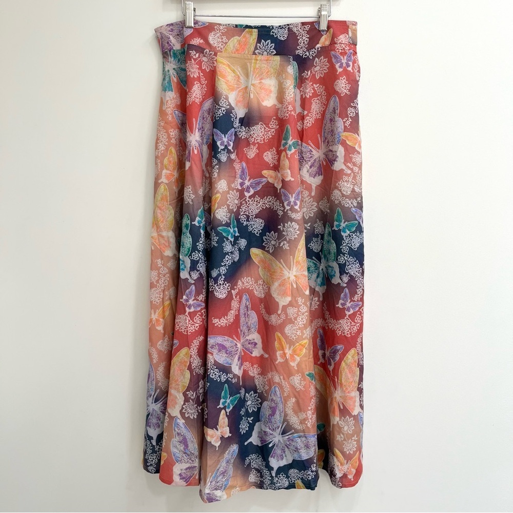 Soft Surroundings Jardin D’eau Butterfly Garden Novelty Maxi Skirt Colorful L